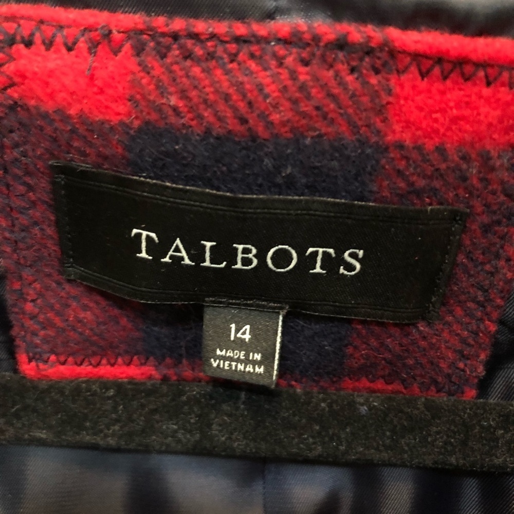 Talbots Red and Navy Checkered Pea Coat - Picture 5 of 7